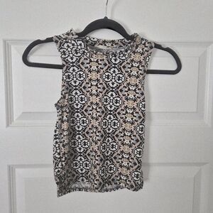 Boutique SOFT Sleeveless Patterned Mock Neck Tank Top - Black & Cream